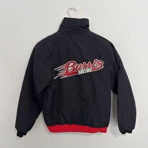 Vintage 90s Racing Bomber Varsity Jacket Size S Full Zip Canvas Red Black